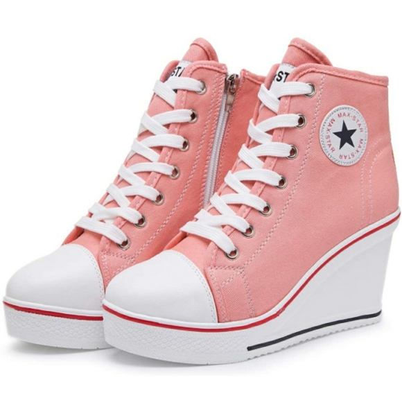 🆕️ Wedge Sneakers High Heel Canvas Shoes Lace up - Picture 3 of 6
